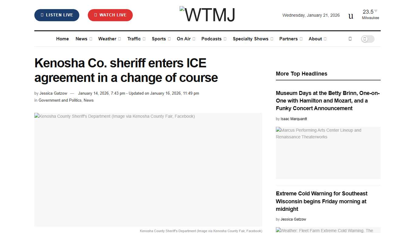 Kenosha Co. sheriff enters ICE agreement in a change of course - WTMJ